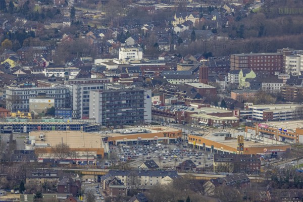 Aerial view, shopping centre Sterkrader Tor, technical town hall, Sterkrade Mitte, Oberhausen, Ruhr area, North Rhine-Westphalia, Germany, authority, DE, shopping centre, shopping markets, shopping square, shopping centre, Europe, aerial view, aerial photography, aerial photography, town hall, shopping centre, overview, bird's-eye view, overview