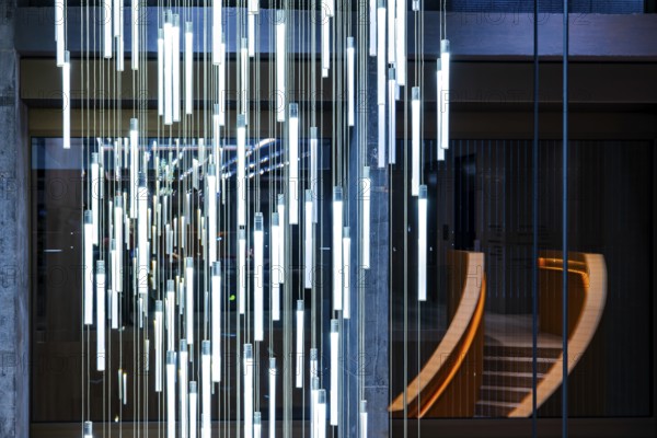 Hanging Illuminated Roof Led Lamp and a Modern Staircase in Switzerland