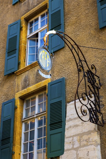 Coffee House with Window Shutter in a Sunny Autumn Day in City of Biel, Bienne, Bern Canton, Switzerland