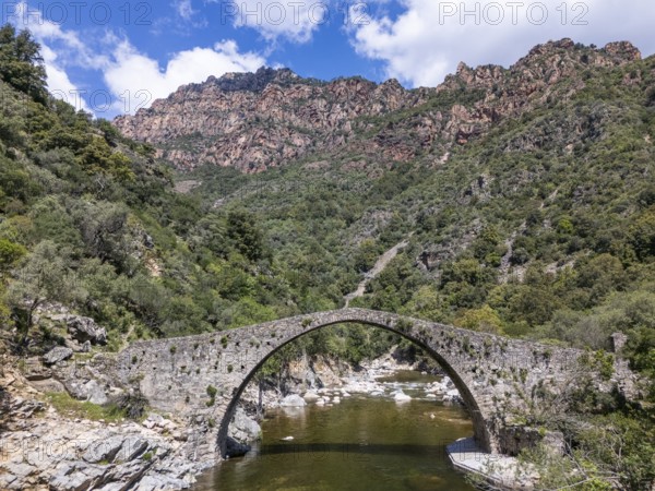 Stone bridge, Pont de Pianella, Gorges de la Spelunca, Ota, Corsica, France