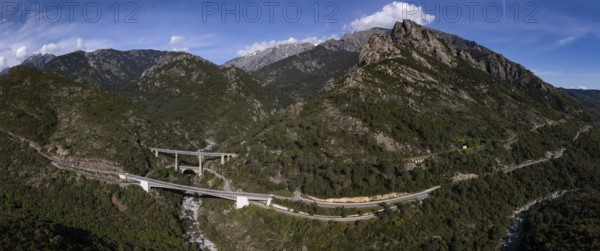 Viaduct, railway bridge, Vivario, Corsica, France