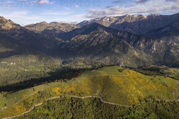 View of the mountain landscape from Col de Sorba, Parc naturel régional de Corse, Corsica, France