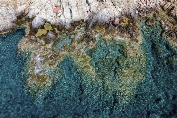 Aerial view, rocky coast, Corsica, France