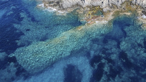 Aerial view, rocky coast, Corsica, France