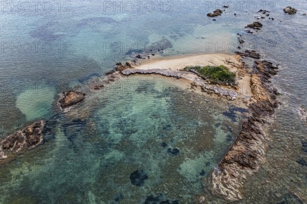 Aerial view, colourful rocks in the sea, rocky bay, Corsica, France