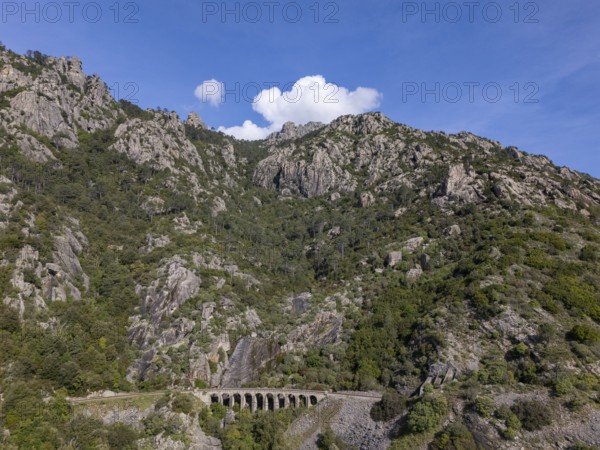 Viaduct, railway bridge, Vivario, Corsica, France