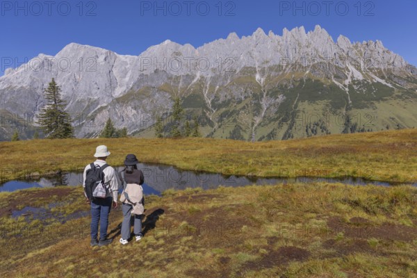 Landscape panorama, Hochkönig, mountains, Salzburg, autumn, reflection, tourists