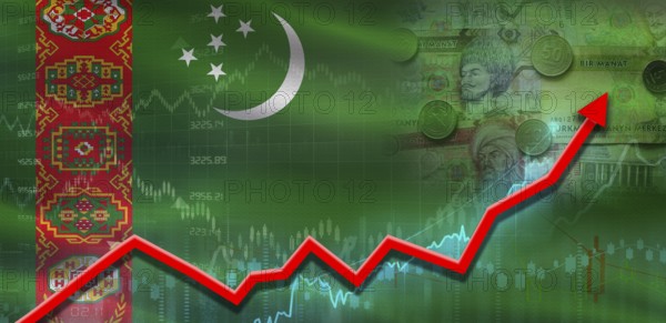 Turkmenistan financial growth on market graph. Turkmenistan economic growth on financial graph