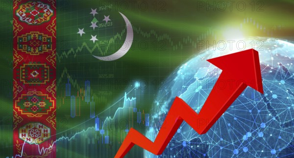 Global financial growth with Turkmenistan flag. Financial growth with Turkmenistan flag on economic background