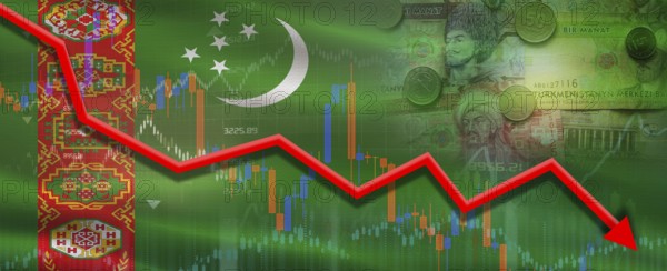 Turkmenistan financial crisis on economic graph. Financial fall of Turkmenistan on economy market