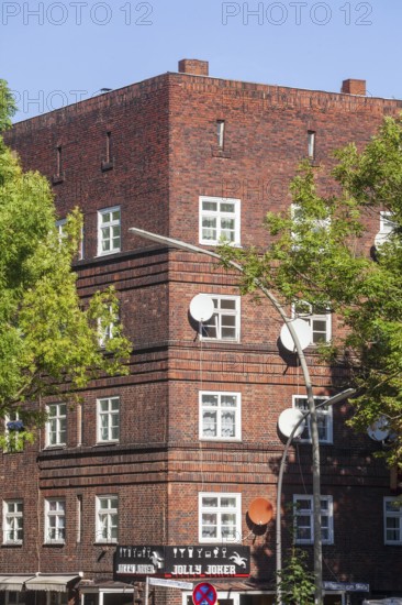 Old brick residential building, Veddel, Hamburg, Germany