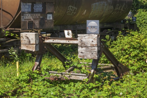 Old railway buffer in the harbour, Hamelin, Lower Saxony, Germany