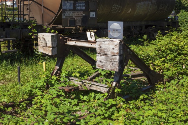 Old railway buffer in the harbour, Hamelin, Lower Saxony, Germany