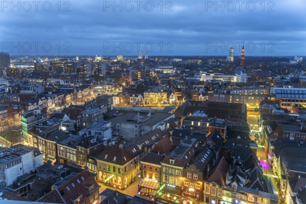 Groningen at dusk seen from above, Netherlands