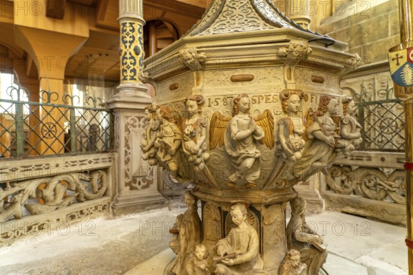Baptismal font in St Mary's Cathedral in Erfurt, Thuringia, Germany