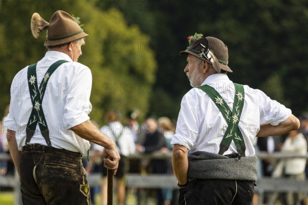 Cattle drive, herdsmen, portrait, felt hat, chamois beard, traditional traditional costume, Oberstdorf, Oberallgäu, Allgäu Alps, Bavaria, Germany