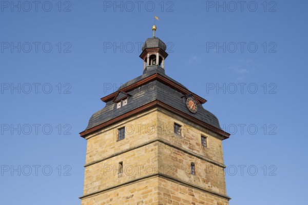 Old town tower, detail, cut-out, Bad Staffelstein, Upper Franconia, Franconia, Bavaria, Germany