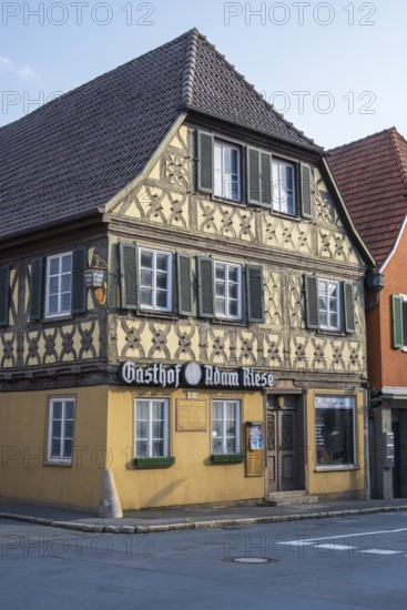 Gasthof Adam Riese, half-timbered building, old town, Bad Staffelstein, Upper Franconia, Franconia, Bavaria, Germany