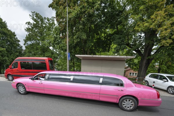 Pink stretch limousine, Nuremberg, Middle Franconia, Bavaria, Germany