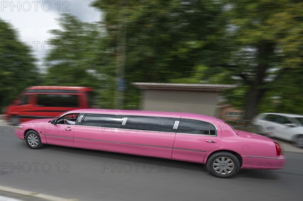Pink stretch limousine, Nuremberg, Middle Franconia, Bavaria, Germany