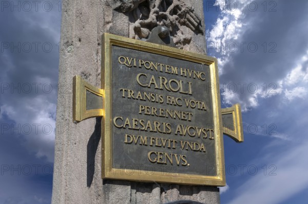 Plaque of thanks to Charles VI from the people and council of the city of Nuremberg, Charles Bridge, Charles Street, Nuremberg, Middle Franconia, Bavaria, Germany