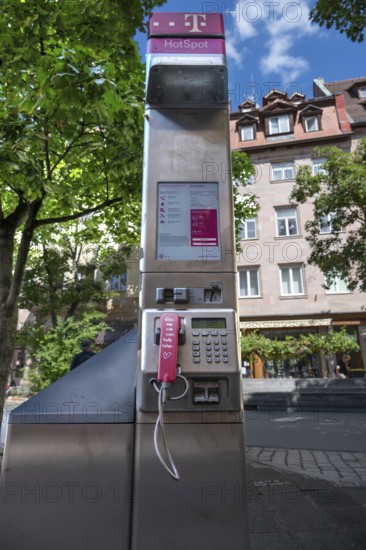 Telekom public telephone pillar, Nuremberg, Central Franconia, Bavaria, Germany
