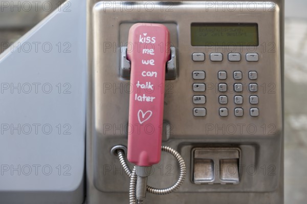 Handset and dialling keypad of a Telekom public telephone pillar, Nuremberg, Central Franconia, Bavaria, Germany