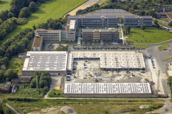 Aerial view of the demolition of Aldi-Nord in Styrum - Süd, ALDI Süd headquarters, Mülheim an der Ruhr, Ruhr area, North Rhine-Westphalia, Germany, DE, Europe, aerial photo, birds-eyes view, aerial photography, aerial photography, overview, overview, bird's eye view