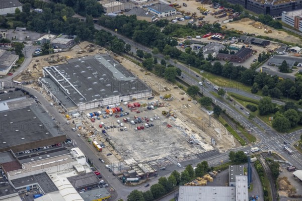 Aerial view, new construction of the burnt down Netto, Speldorf, Mülheim an der Ruhr, Ruhr area, North Rhine-Westphalia, Germany, DE, Europe, birds-eyes view, aerial photography, aerial photography, overview, overview, bird's eye view