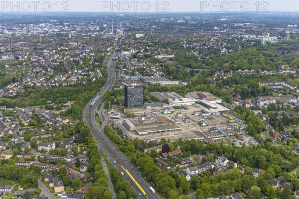 Aerial view, Rhein-Ruhr Zentrum, shopping centre, Heißen - Süd, Mülheim an der Ruhr, Ruhr area, North Rhine-Westphalia, Germany, motorway A40, motorway junction Heimaterde, DE, shopping centre, shopping markets, shopping place, Europe, high-rise building, aerial view, aerial photography, aerial photography, local supply centre, shopping, shopping centre, overview, bird's eye view, birds-eyes view, overview