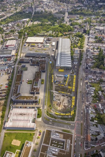 Aerial view, Ruhrbahn area, professional fire brigade, Zur Alten Dreherei, Broich - Ost, Mülheim an der Ruhr, Ruhr area, North Rhine-Westphalia, Germany, Camera Obscura, DE, Europe, fire station, fire brigade, aerial view, aerial photography, aerial photography, overview, bird's-eye view, overview