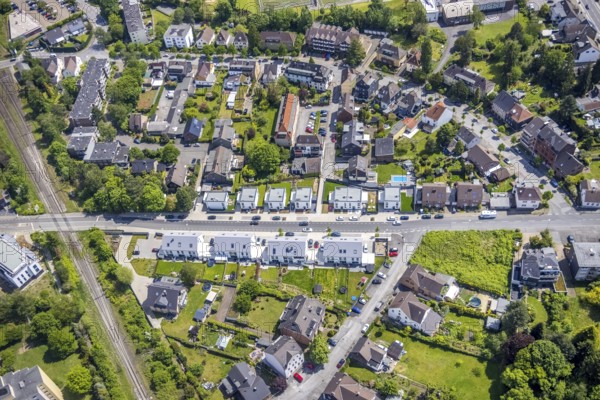 Aerial view, construction site, new building Friedhofstraße, Speldorf, Mülheim an der Ruhr, Ruhr area, North Rhine-Westphalia, Germany, construction work, construction area, construction site, building plots, construction project, construction site, DE, Europe, aerial view, aerial photography, aerial photography, new building, overview, bird's-eye view, overview