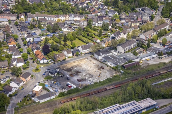 Aerial photo, construction site Heerstraße, Speldorf, Mülheim an der Ruhr, Ruhr area, North Rhine-Westphalia, Germany, construction work, construction area, construction site, building plots, construction project, construction site, DE, Europe, Lomberg site, aerial photograph, aerial photography, aerial photography, overview, bird's-eye view, overview