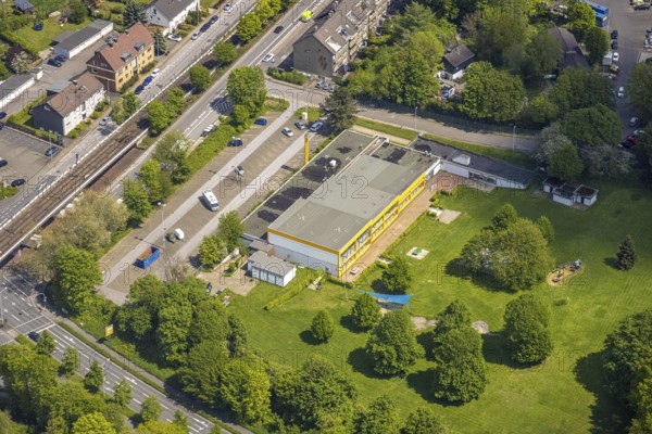 Aerial view, Friedrich-Wennmann-Bad, Heißen - Mitte, Mülheim an der Ruhr, Ruhr area, North Rhine-Westphalia, Germany, bathing establishment, bathing resort, DE, Europe, outdoor pool, leisure, indoor pool, aerial photograph, aerial photography, aerial photography, swimming pool, overview, bird's-eye view, birds-eyes view, overview