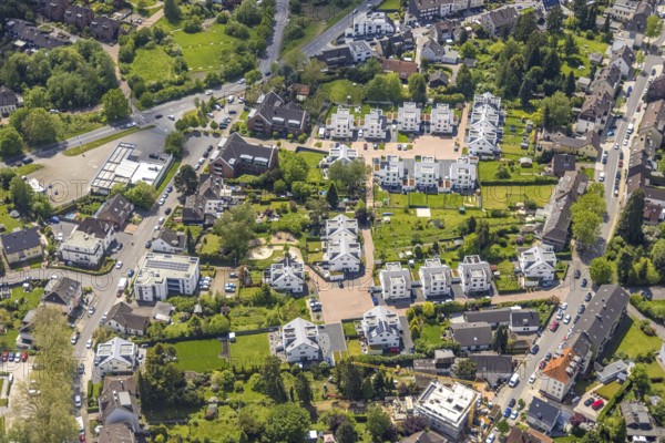 Aerial view, new residential area Bokenbeck and Fünter Hof, Heißen - Mitte, Mülheim an der Ruhr, Ruhr area, North Rhine-Westphalia, Germany, DE, Europe, Fünter Weg, property tax, real estate, aerial view, aerial photography, aerial photography, overview, bird's-eye view, residential complex, living and living, residential area, residential buildings, residential quality, residential neighbourhood, housing estate, birds-eyes view, overview