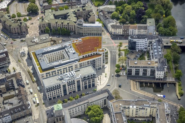 Aerial view, Forum City Mülheim, Palais am Stadtkai, StadtQuartier Schlossstraße, Altstadt I, Mülheim an der Ruhr, Ruhr area, North Rhine-Westphalia, Germany, DE, shopping centre, shopping mall, Europe, aerial view, aerial photography, aerial photography, shopping, shopping centre, overview, bird's-eye view, overview