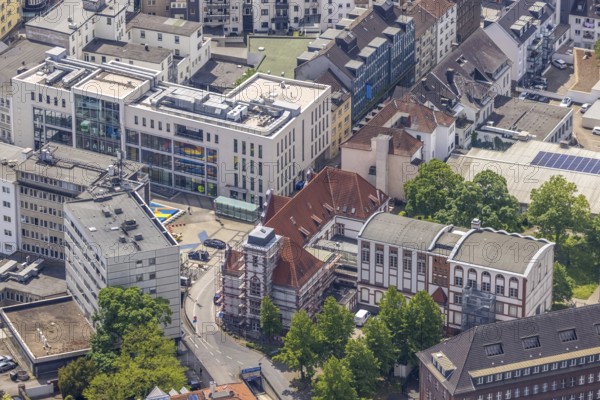 Aerial view, Forum City Mülheim, renovation of the Mülheim an der Ruhr art museum in the old post office, Altstadt II, Mülheim an der Ruhr, Ruhr area, North Rhine-Westphalia, Germany, DE, Europe, culture, art, art museum, aerial view, aerial photography, aerial photography, museum, renovation, refurbishment, synagogue square, overview, bird's-eye view, overview
