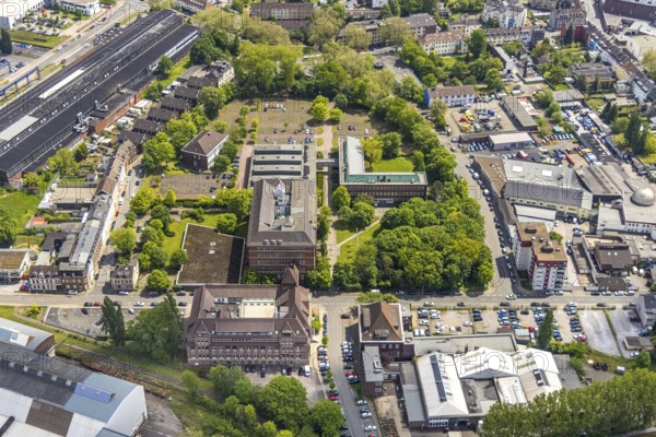 Aerial view, Haus der Wirtschaft, Mannesmann Röhrenwerke, Mannesmann Precision Tubes GmbH, Altstadt II, Mülheim an der Ruhr, Ruhr area, North Rhine-Westphalia, Germany, DE, Europe, commercial enterprises, commercial area, commercial location, commercial use, industrial area, industrial location, aerial photograph, aerial photography, aerial photography, overview, bird's-eye view, birds-eyes view, overview