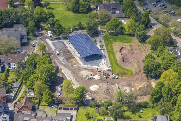 Aerial view, construction site at Sportpark Styrum, Styrum, Mülheim an der Ruhr, Ruhr area, North Rhine-Westphalia, Germany, Augustastrasse, construction work, construction area, building site, building plots, construction project, construction site, DE, Europe, aerial view, aerial photography, aerial photography, sports facility, overview, bird's-eye view, overview