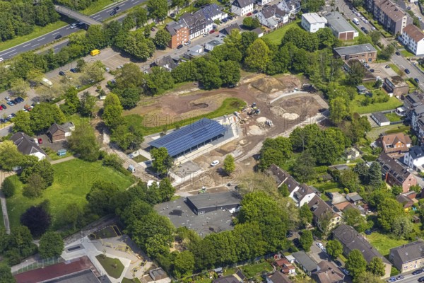 Aerial view, construction site at Sportpark Styrum, Styrum, Mülheim an der Ruhr, Ruhr area, North Rhine-Westphalia, Germany, Augustastrasse, construction work, construction area, building site, building plots, construction project, construction site, DE, Europe, aerial view, aerial photography, aerial photography, sports facility, overview, bird's-eye view, overview