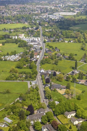 Aerial view, Kölner Straße, WVG Caravan-Park Thrun, Saarn - Süd, Mülheim an der Ruhr, Ruhr area, North Rhine-Westphalia, Germany, DE, Europe, aerial view, aerial photography, aerial photography, overview, bird's-eye view, meadows and fields, living and life, residential area, birds-eyes view, overview