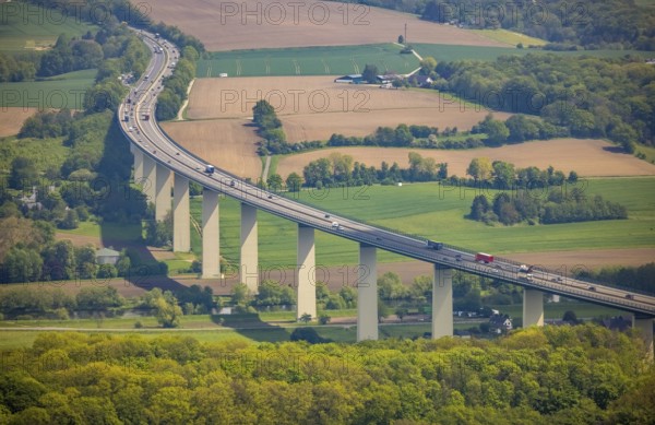 Aerial view, Mintarder Ruhrtalbrücke, Saarn, Mülheim an der Ruhr, Ruhr area, North Rhine-Westphalia, Germany, motorway A52, motorway bridge, bridge, DE, Europe, aerial view, aerial photography, aerial photography, overview, bird's eye view, birds-eyes view, historical sight, overview