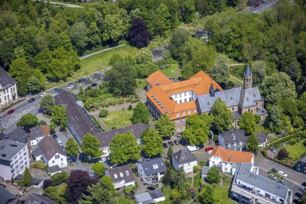 Aerial view, Saarn Monastery, Catholic Parish of St. Mary's Assumption, Saarn, Mülheim an der Ruhr, Ruhr area, North Rhine-Westphalia, Germany, place of worship, DE, Europe, religious community, place of worship, sacred site, church, parish, monastery, monastery street, denomination, aerial view, aerial photography, aerial photography, religion, religious site, overview, bird's-eye view, overview
