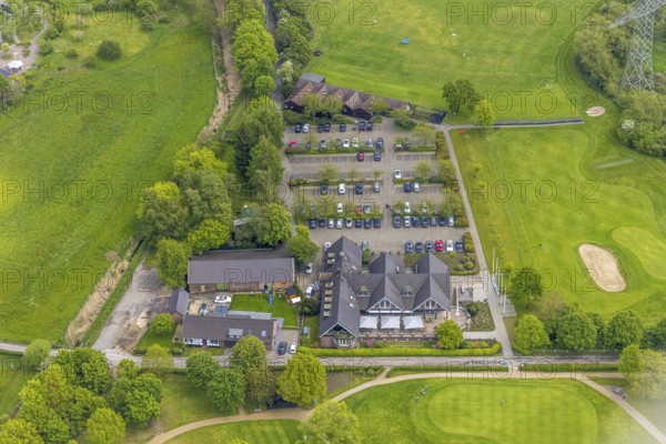 Aerial view, clubhouse golf club Mülheim an der Ruhr, clubhouse, Saarn - Süd, Mülheim an der Ruhr, Ruhr area, North Rhine-Westphalia, Germany, DE, Europe, golf, golf course, golf club, aerial view, aerial photography, aerial photography, overview, birds-eyes view, overview