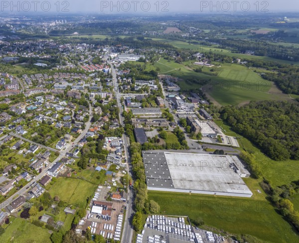 Aerial view, Bobcarts Parts Servive company building, Kölner Straße, Saarn, Mülheim an der Ruhr, Ruhr area, North Rhine-Westphalia, Germany, DE, Europe, commercial area, property tax, real estate, aerial photography, aerial photography, aerial photography, overview, bird's-eye view, residential area, residential area, residential buildings, residential quality, residential neighbourhood, housing estate, birds-eyes view, overview