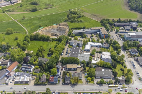 Aerial view, construction site and construction of a filter plant at Aubergweg, industrial area Remscheider Straße, Saarn, Mülheim an der Ruhr, Ruhr area, North Rhine-Westphalia, Germany, construction work, construction area, construction site, building site, construction project, construction site, DE, Europe, commercial enterprises, commercial area, commercial area, commercial site, commercial use, industrial area, industrial site, aerial view, aerial photography, aerial photography, overview, bird's eye view, birds-eyes view, overview