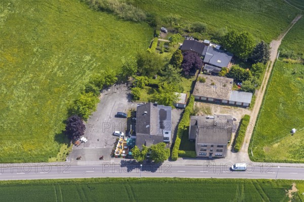 Aerial view, Landhaus Höppeler on the river Ruhr, Saarn, Mülheim an der Ruhr, Ruhr area, North Rhine-Westphalia, Germany, outdoor catering, DE, Europe, gastronomy, aerial photography, aerial photography, aerial photography, restaurant, overview, bird's-eye view, overview