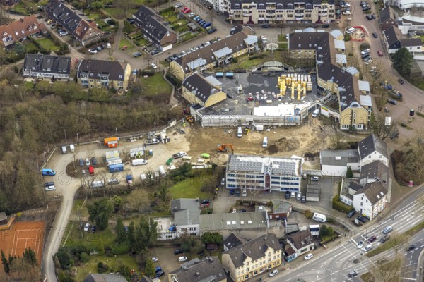 Aerial view, construction site building Düsseldorfer Straße 116, Zur Alten Mühle, Saarn, Mülheim an der Ruhr, Ruhr area, North Rhine-Westphalia, Germany, construction work, construction, construction area, construction site, building plots, construction project, construction site, DE, Europe, aerial view, aerial photography, aerial photography, aerial photography, new building, overview, bird's eye view, birds-eyes view, overview