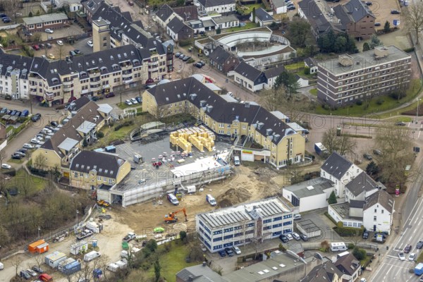 Aerial view, construction site building Düsseldorfer Straße 116, Zur Alten Mühle, Saarn, Mülheim an der Ruhr, Ruhr area, North Rhine-Westphalia, Germany, construction work, construction, construction area, construction site, building plots, construction project, construction site, DE, Europe, aerial view, aerial photography, aerial photography, aerial photography, new building, overview, bird's eye view, birds-eyes view, overview