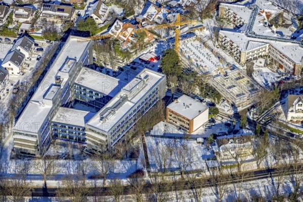 Aerial view, office property Parsevalstraße, Holthausen - Südost, Mülheim an der Ruhr, Ruhr area, North Rhine-Westphalia, Germany, DE, Deutsche Telekom AG, Europe, aerial view, aerial photography, aerial photography, snow, overview, bird's-eye view, winter, birds-eyes view, overview